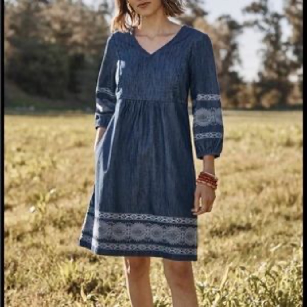 J. Jill Denim V neck dress with stitching